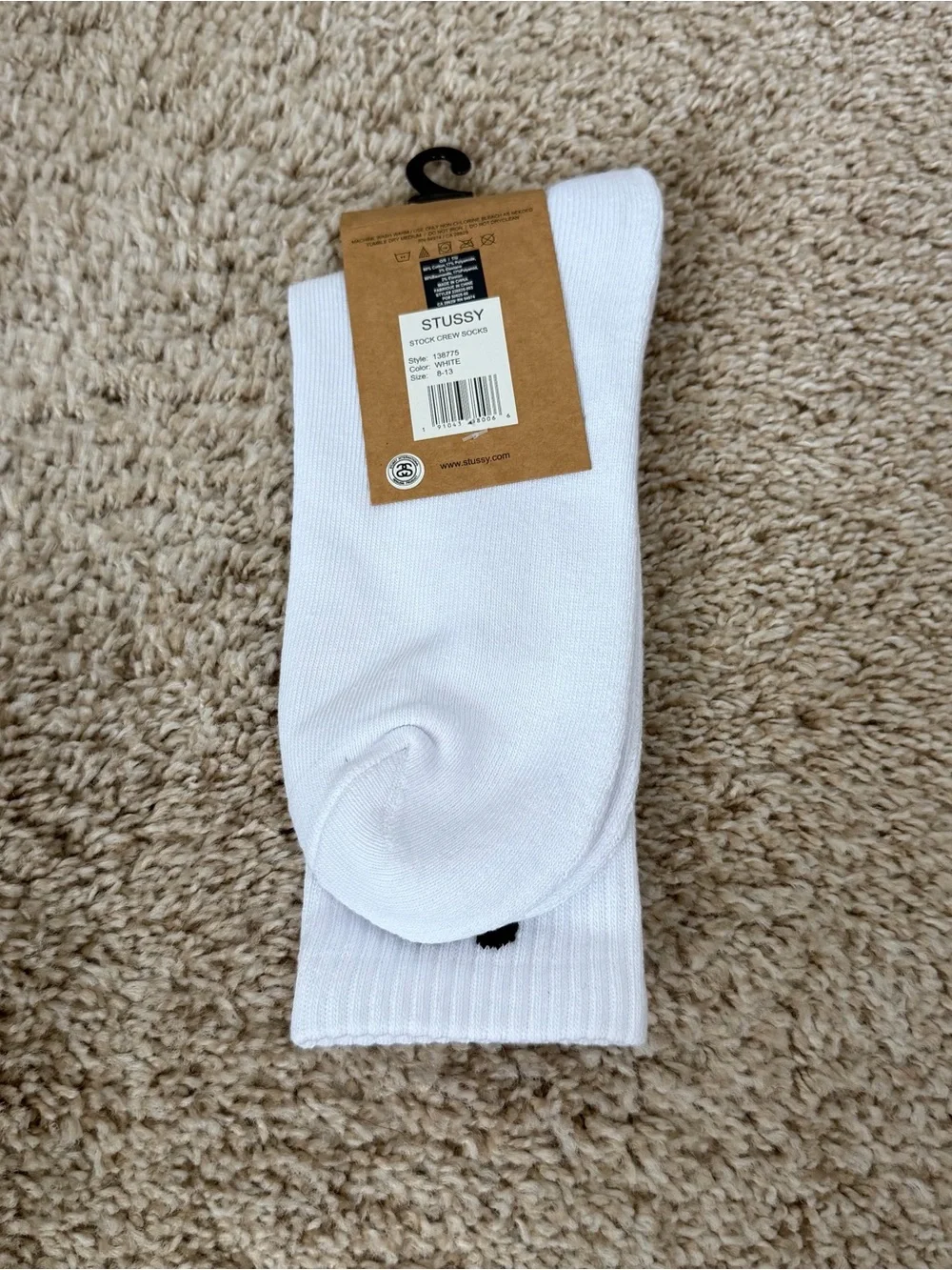 Stussy White Crew Socks with Black Logo